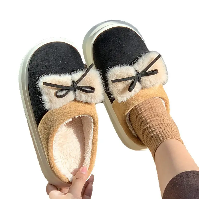 Source Factory's New Winter Plush Bow Cotton Slippers for Women, Casual Outdoor Wear, Indoor Home Slippers, Warm and Comfortable - Image 8