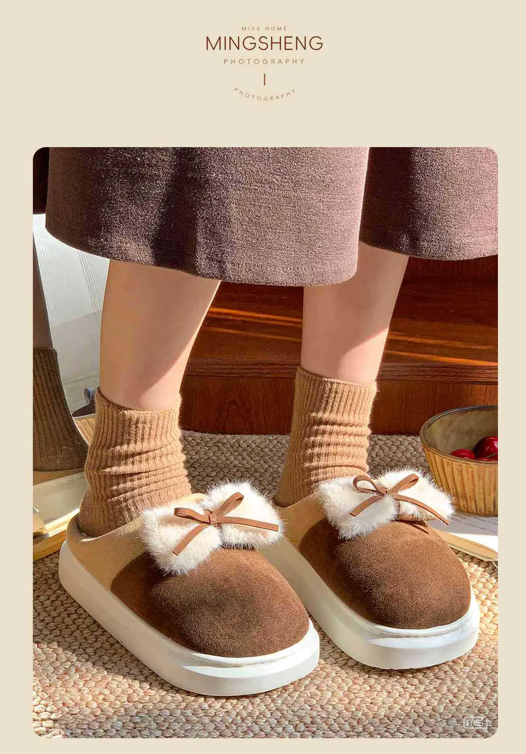 Source Factory's New Winter Plush Bow Cotton Slippers for Women, Casual Outdoor Wear, Indoor Home Slippers, Warm and Comfortable — feature 7