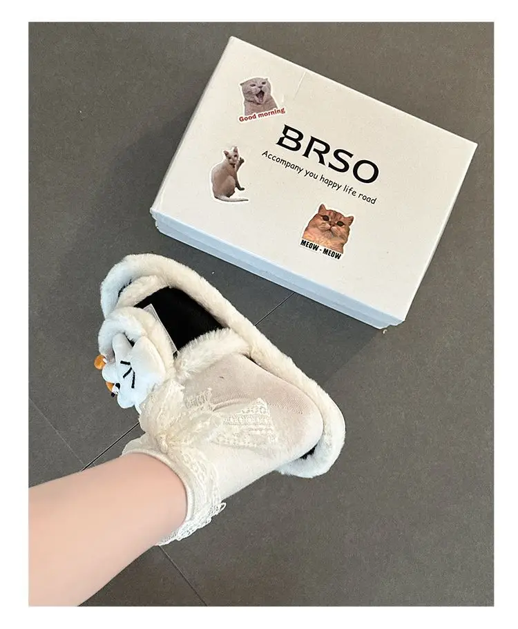 Cute Cartoon Mickey Gloves Open-Toe Furry Slippers for Women 2026 Autumn and Winter New Style Patchwork One-Strap Cotton Slippers Trendy Shoes — feature 14