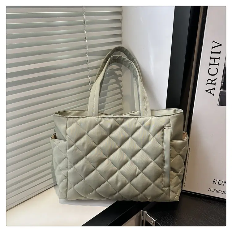 Quilted Cotton Commuting Bag Women Large Capacity Beige — feature 20