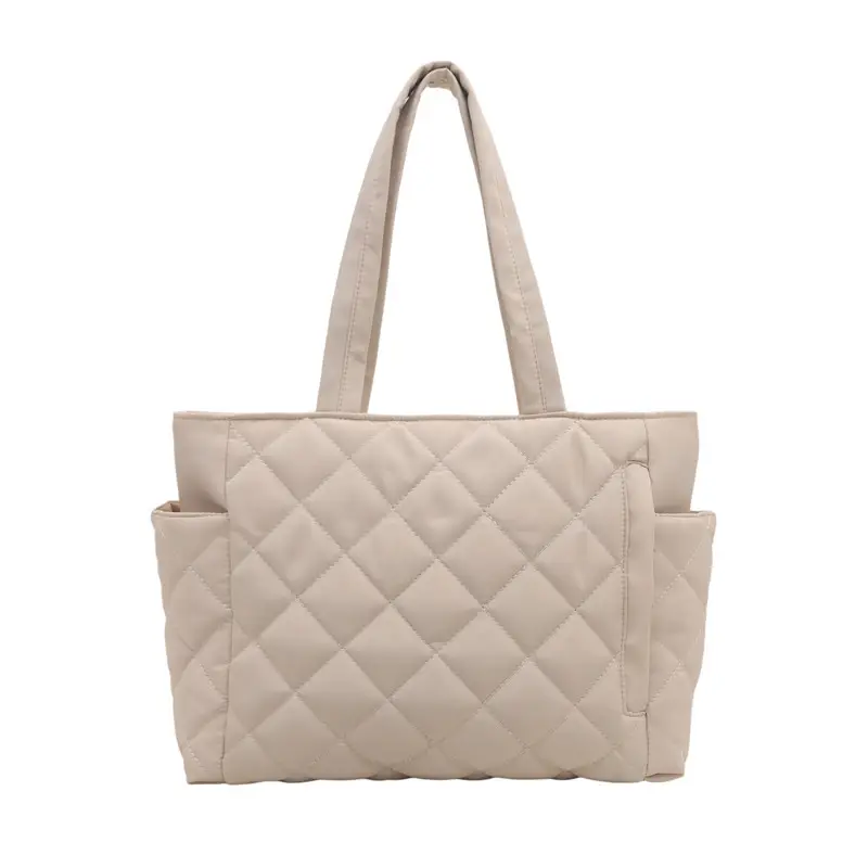 Quilted Cotton Commuting Bag Women Large Capacity Beige - Image 2