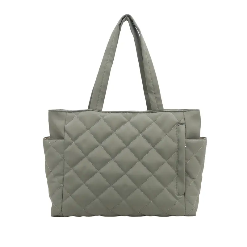 Quilted Cotton Commuting Bag Women Large Capacity Beige - Image 3