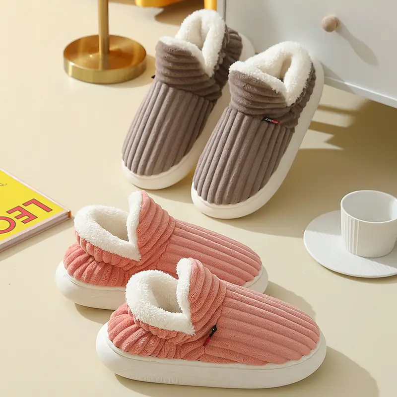Women's Cotton Shoes for Home, Warm Furry Slippers, Lazy Shoes, Cross-Border Temu Large Size Cotton Slippers, Coral Fleece Lazy Shoes
