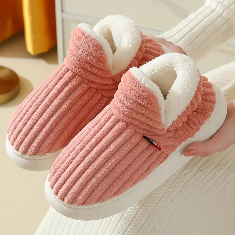 Women's Cotton Shoes for Home, Warm Furry Slippers, Lazy Shoes, Cross-Border Temu Large Size Cotton Slippers, Coral Fleece Lazy Shoes