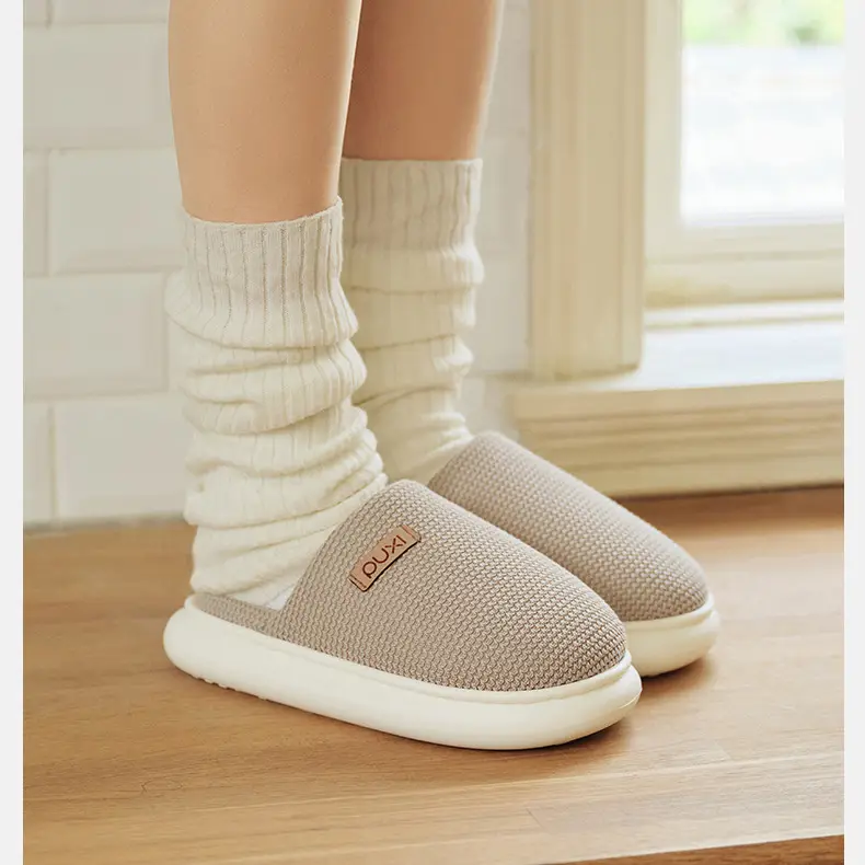 Puxiyun Cocoon Plus Velvet Cotton Slippers Women's Winter Home Plaid Couple Warm Thick Sole Plaid Casual Men's Cotton Slippers — feature 12