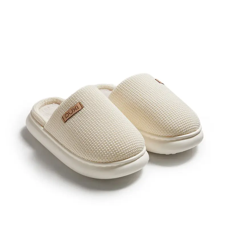 Puxiyun Cocoon Plus Velvet Cotton Slippers Women's Winter Home Plaid Couple Warm Thick Sole Plaid Casual Men's Cotton Slippers - Image 3