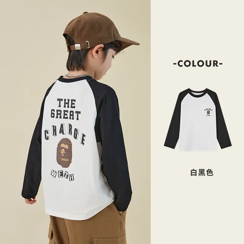 Duoduo Boys Cotton Long Sleeve T-Shirt Navy Blue Medium to XL - Image 2