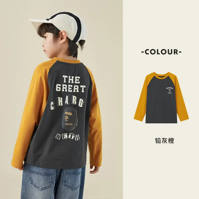 Duoduo Boys Cotton Long Sleeve T-Shirt Navy Blue Medium to XL - Image 4