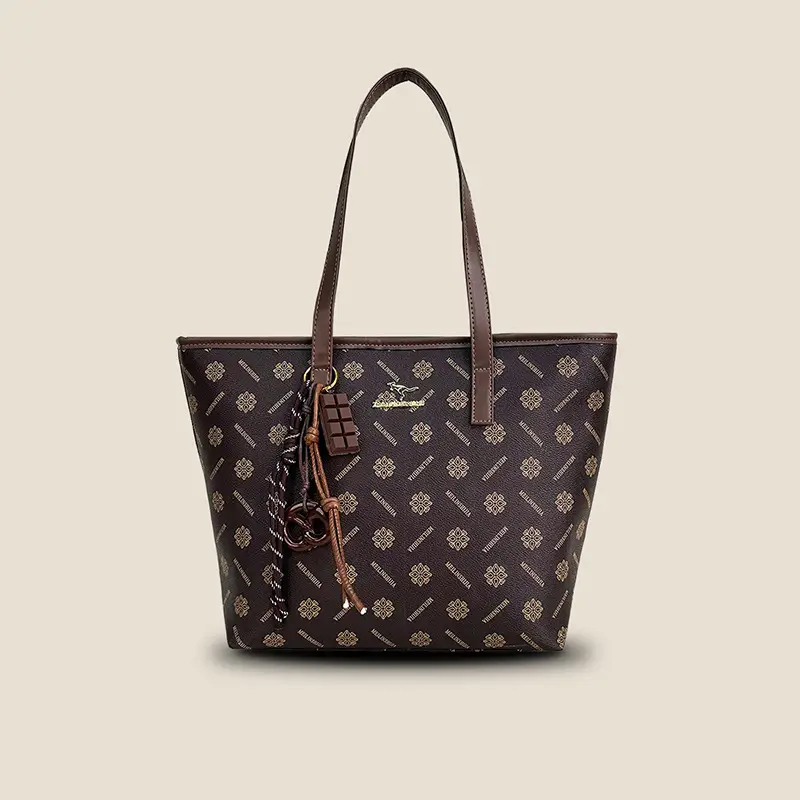 Retro Brown Patterned Shoulder Bag Large Capacity Women's Tote - Image 2