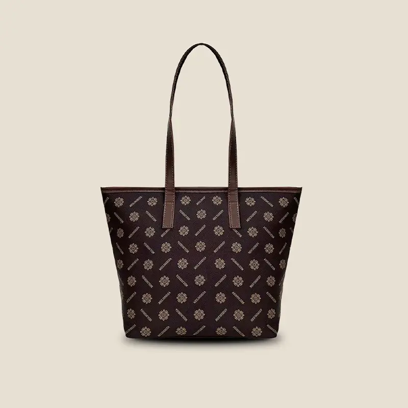 Retro Brown Patterned Shoulder Bag Large Capacity Women's Tote - Image 3