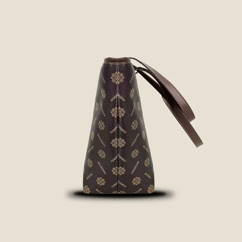 Retro Brown Patterned Shoulder Bag Large Capacity Women's Tote - Image 4