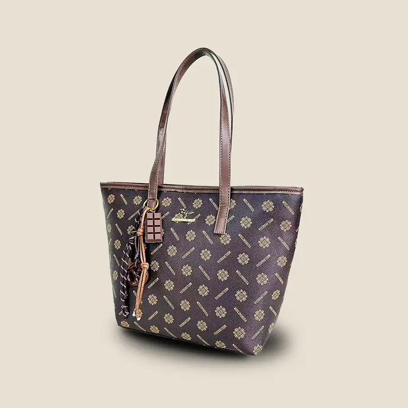Retro Brown Patterned Shoulder Bag Large Capacity Women's Tote - Image 5
