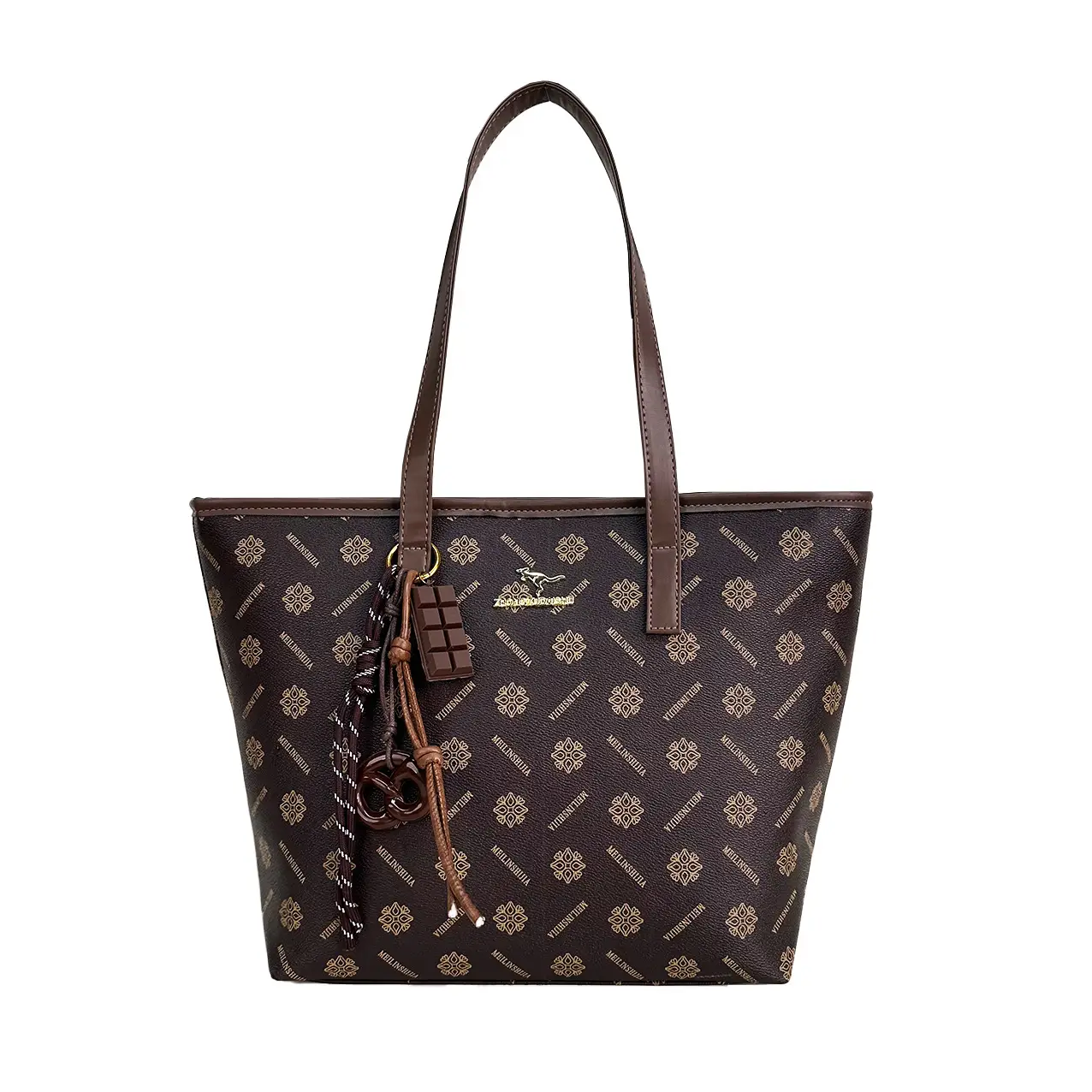 Retro Brown Patterned Shoulder Bag Large Capacity Women's Tote - Image 6