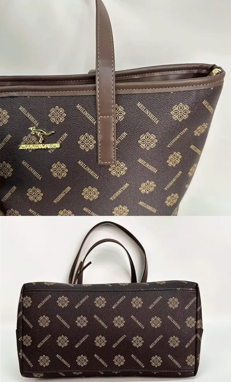 Retro Brown Patterned Shoulder Bag Large Capacity Women's Tote — feature 10