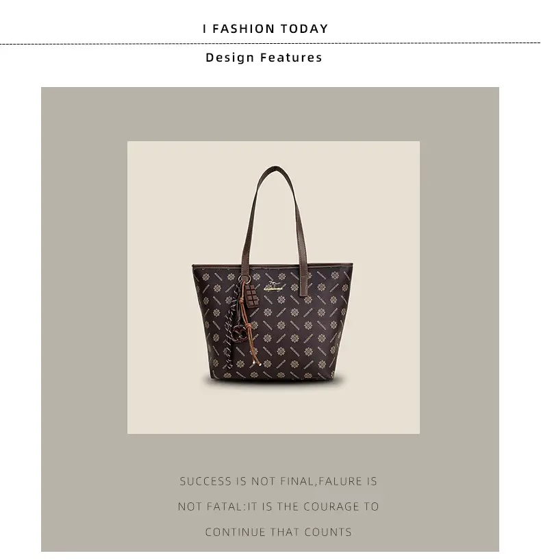 Retro Brown Patterned Shoulder Bag Large Capacity Women's Tote — feature 3