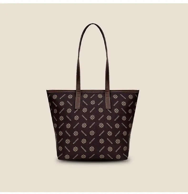 Retro Brown Patterned Shoulder Bag Large Capacity Women's Tote — feature 5