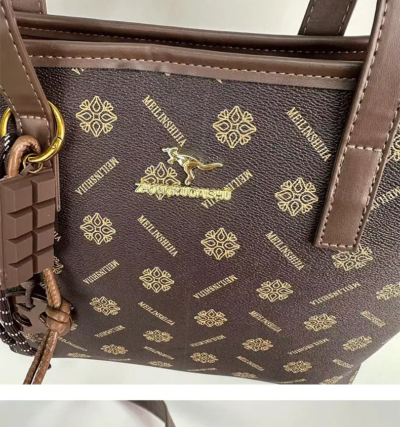 Retro Brown Patterned Shoulder Bag Large Capacity Women's Tote — feature 9