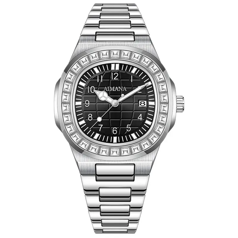 Men's Quartz Watch with Diamond Ring & Luminous Dial