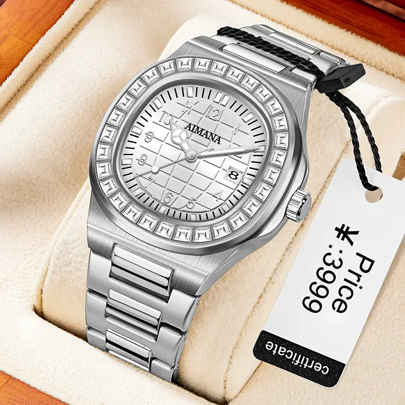 Men's Quartz Watch with Diamond Ring & Luminous Dial