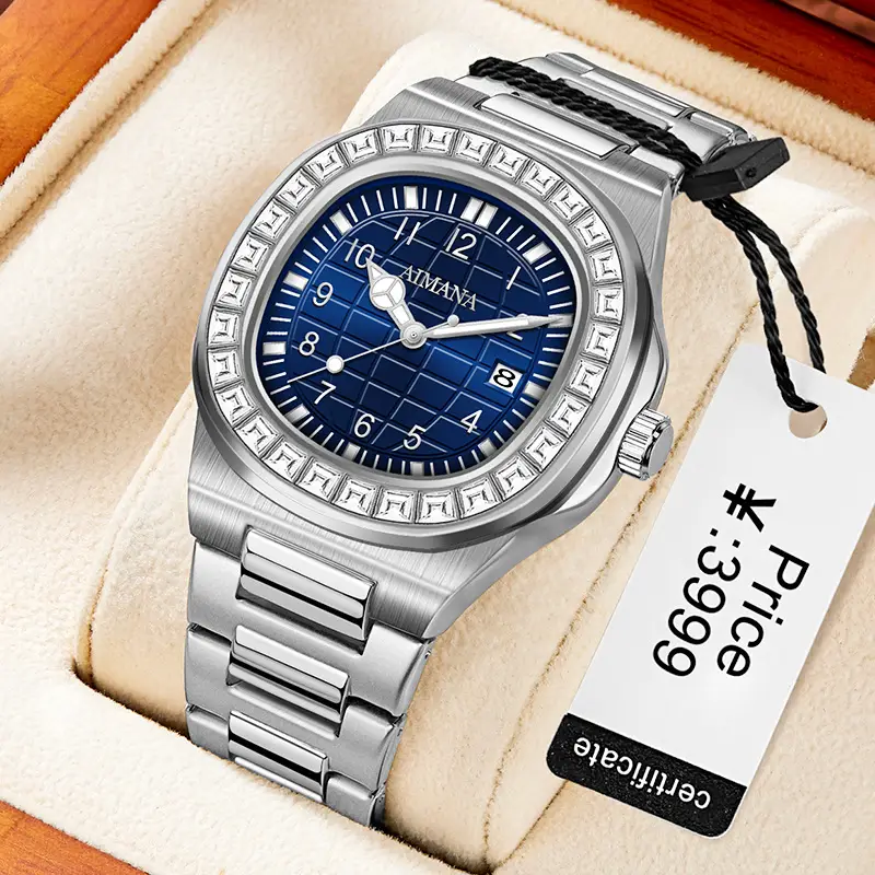 Men's Quartz Watch with Diamond Ring & Luminous Dial