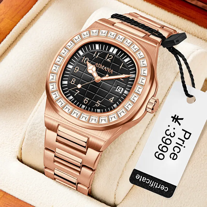 Men's Quartz Watch with Diamond Ring & Luminous Dial