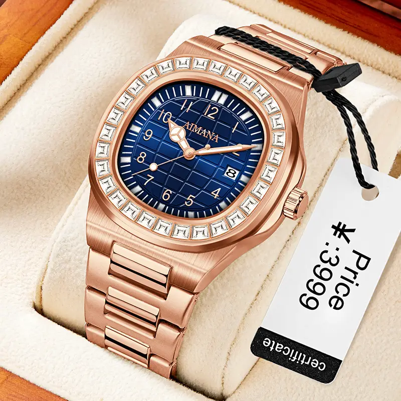 Men's Quartz Watch with Diamond Ring & Luminous Dial