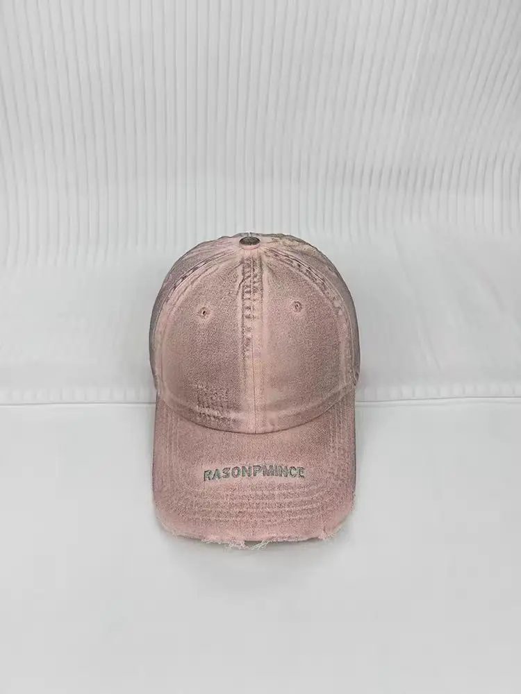 Women's Pink Distressed Baseball Cap with Brand Logo — feature 11