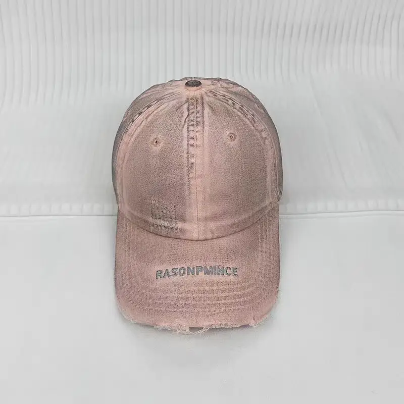 Women's Pink Distressed Baseball Cap with Brand Logo - Image 6