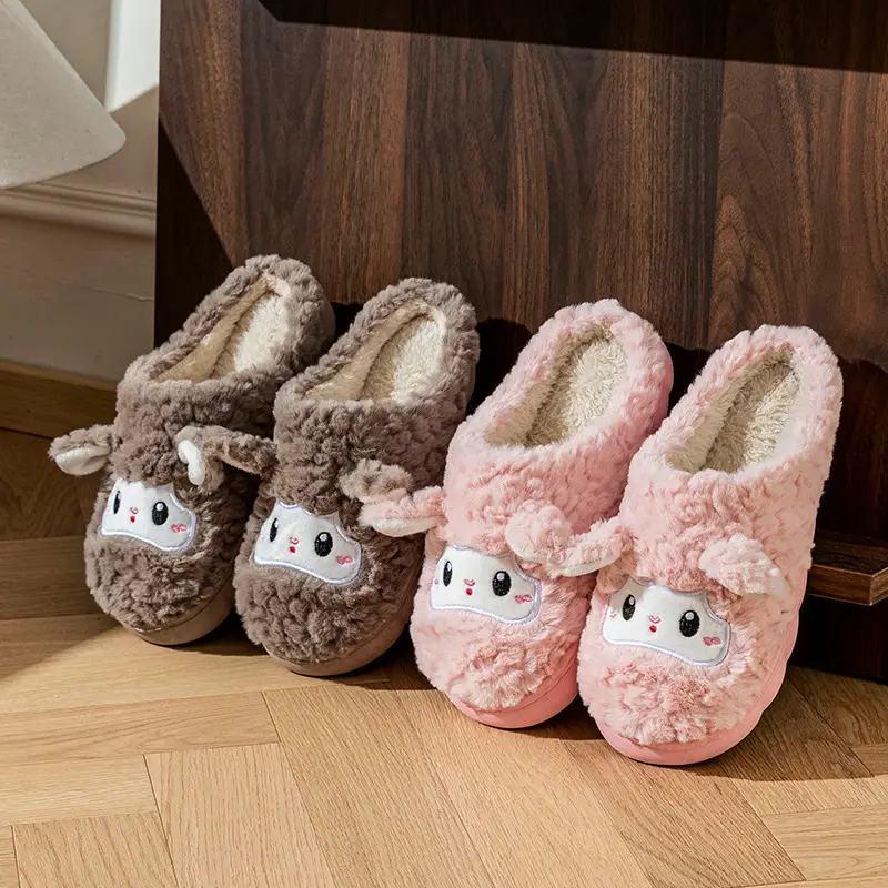 Cute Cartoon Fleece-Lined Cotton Slippers for Women 2025 Autumn and Winter New Indoor Home Soft-Soled Non-Slip Warm Furry Slippers - Image 5