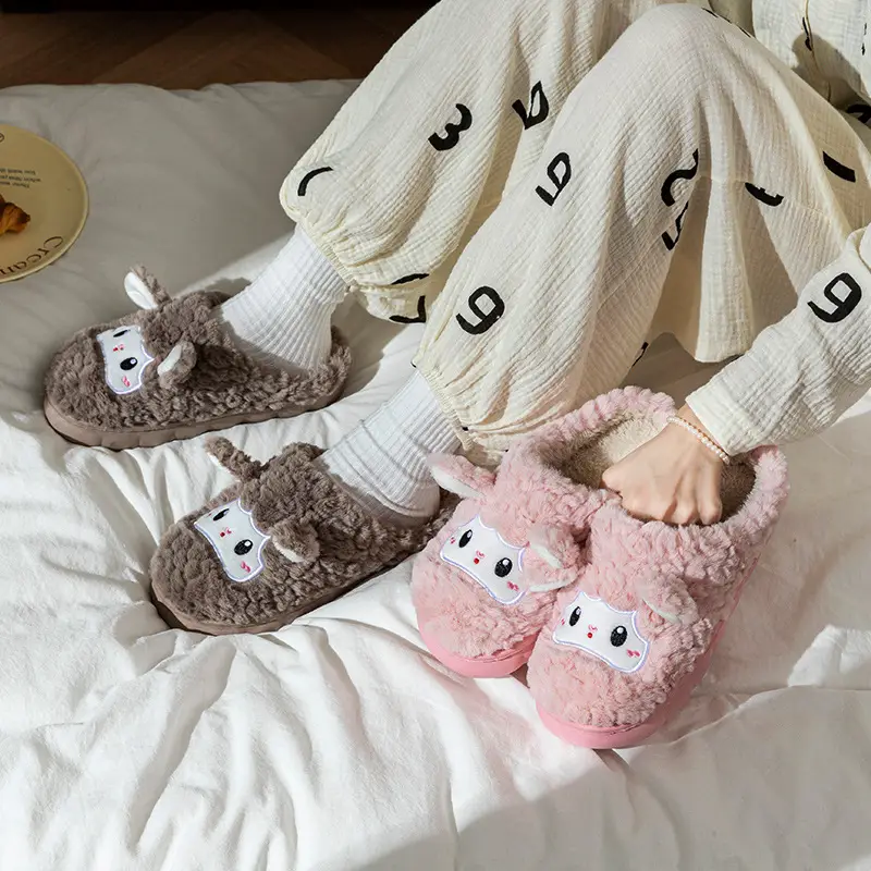 Cute Cartoon Fleece-Lined Cotton Slippers for Women 2025 Autumn and Winter New Indoor Home Soft-Soled Non-Slip Warm Furry Slippers - Image 6