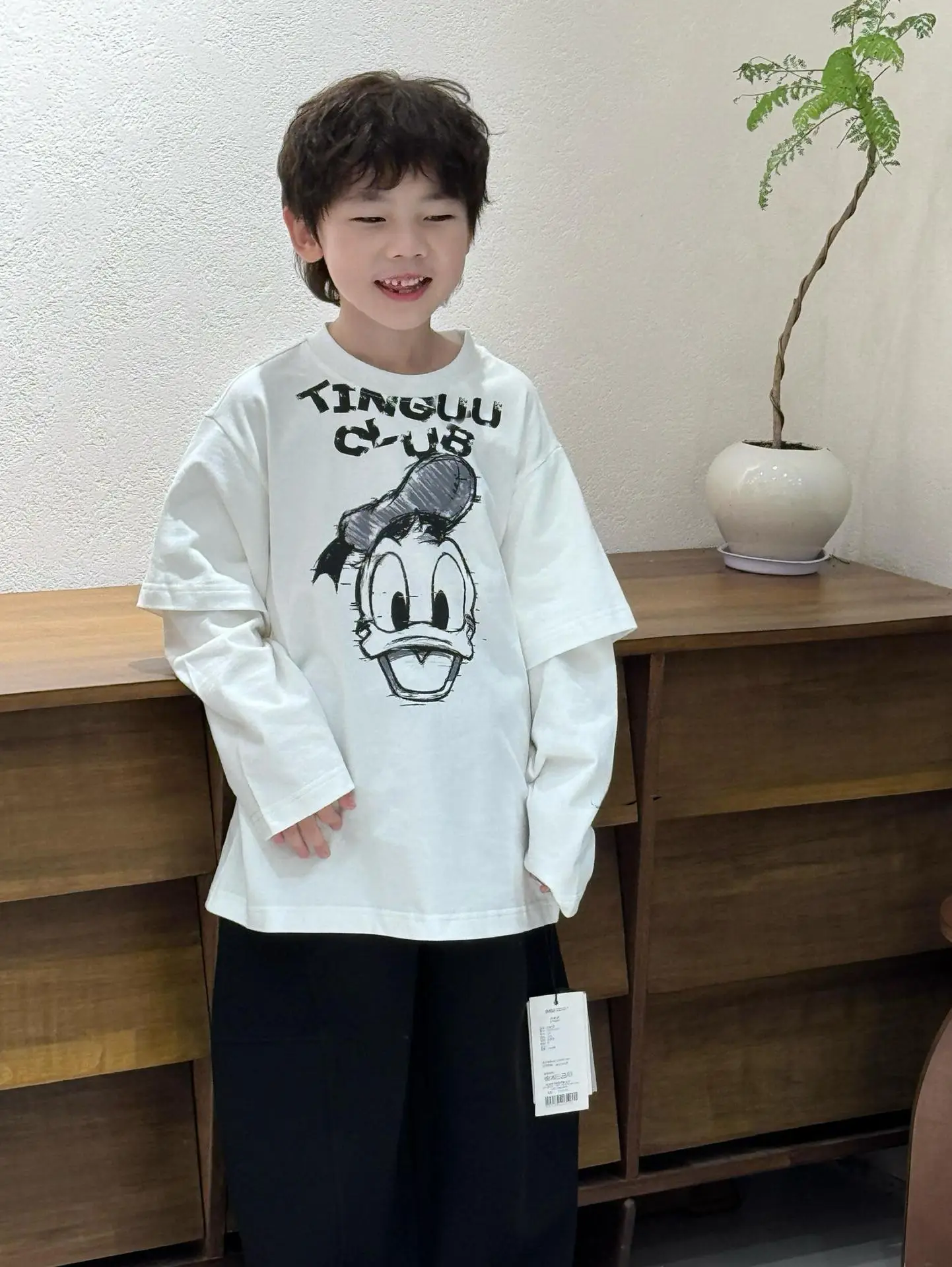 Boys Pure Cotton Long Sleeve T-Shirt Set White Black - Image 3