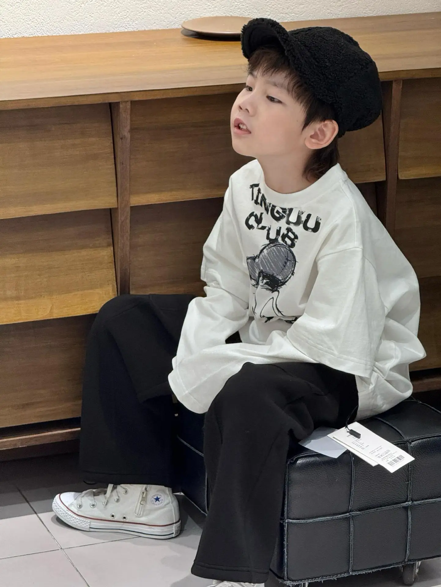 Boys Pure Cotton Long Sleeve T-Shirt Set White Black - Image 4