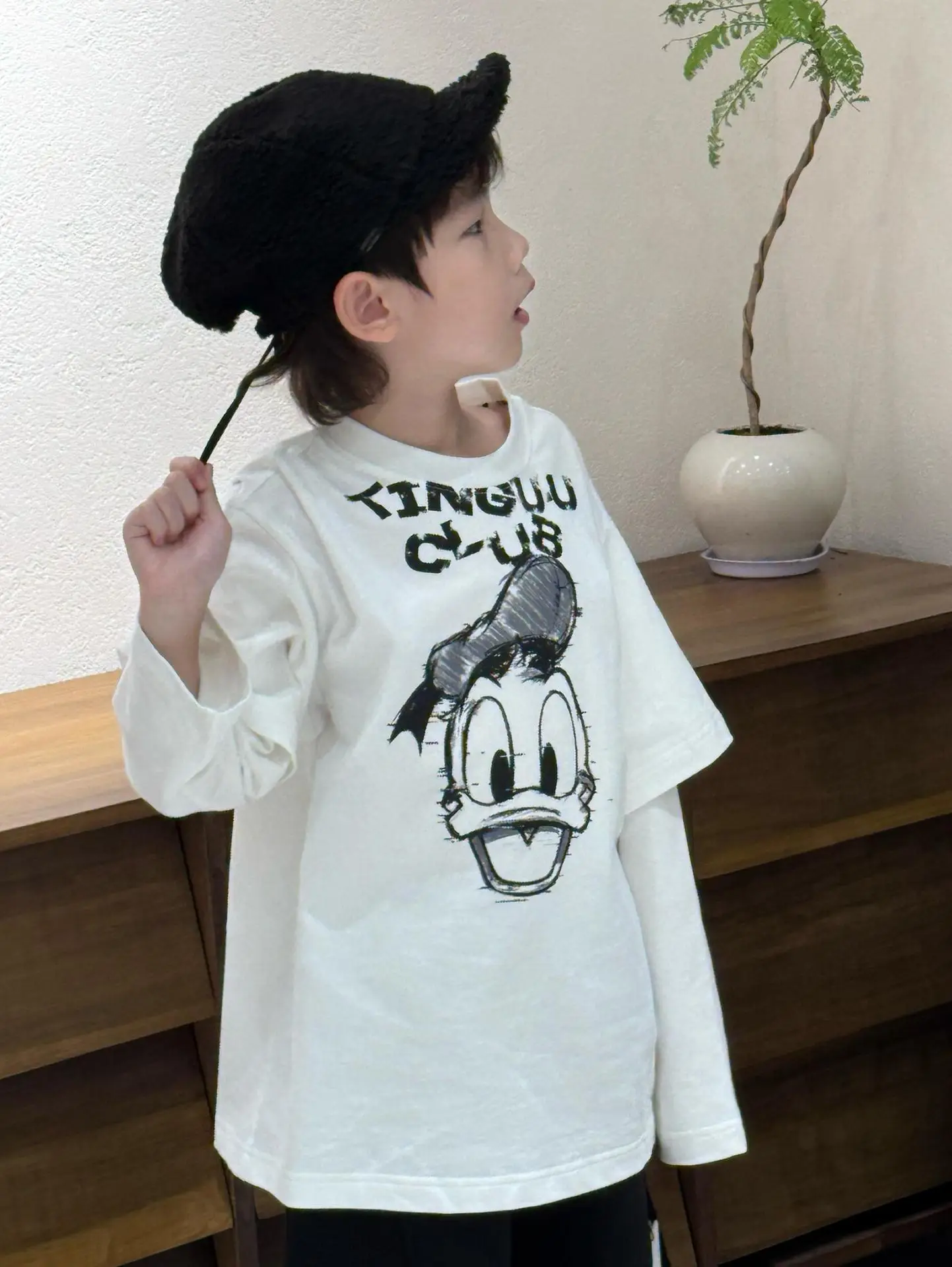 Boys Pure Cotton Long Sleeve T-Shirt Set White Black - Image 5