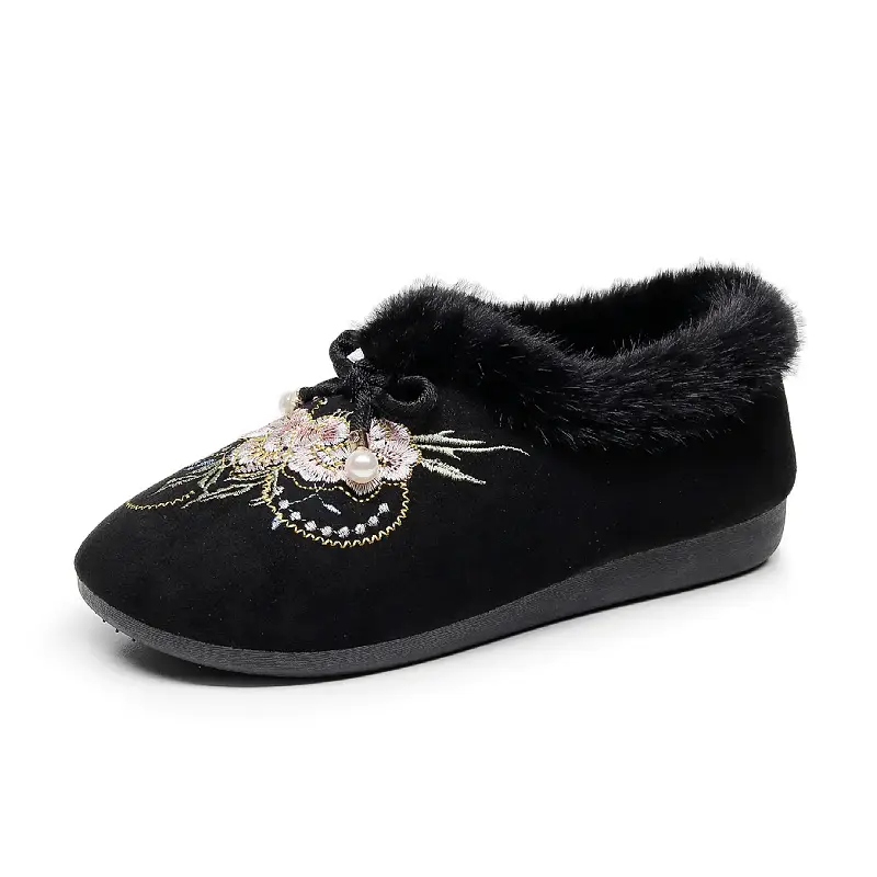 Old Beijing Cloth Shoes, Cotton Shoes, Embroidered Bags, Middle-Aged and Elderly Furry Shoes, Warm Ethnic Style, Comfortable Soft-Soled Mother's Cotton Shoes - Image 7