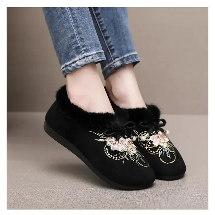 Old Beijing Cloth Shoes, Cotton Shoes, Embroidered Bags, Middle-Aged and Elderly Furry Shoes, Warm Ethnic Style, Comfortable Soft-Soled Mother's Cotton Shoes — feature 19