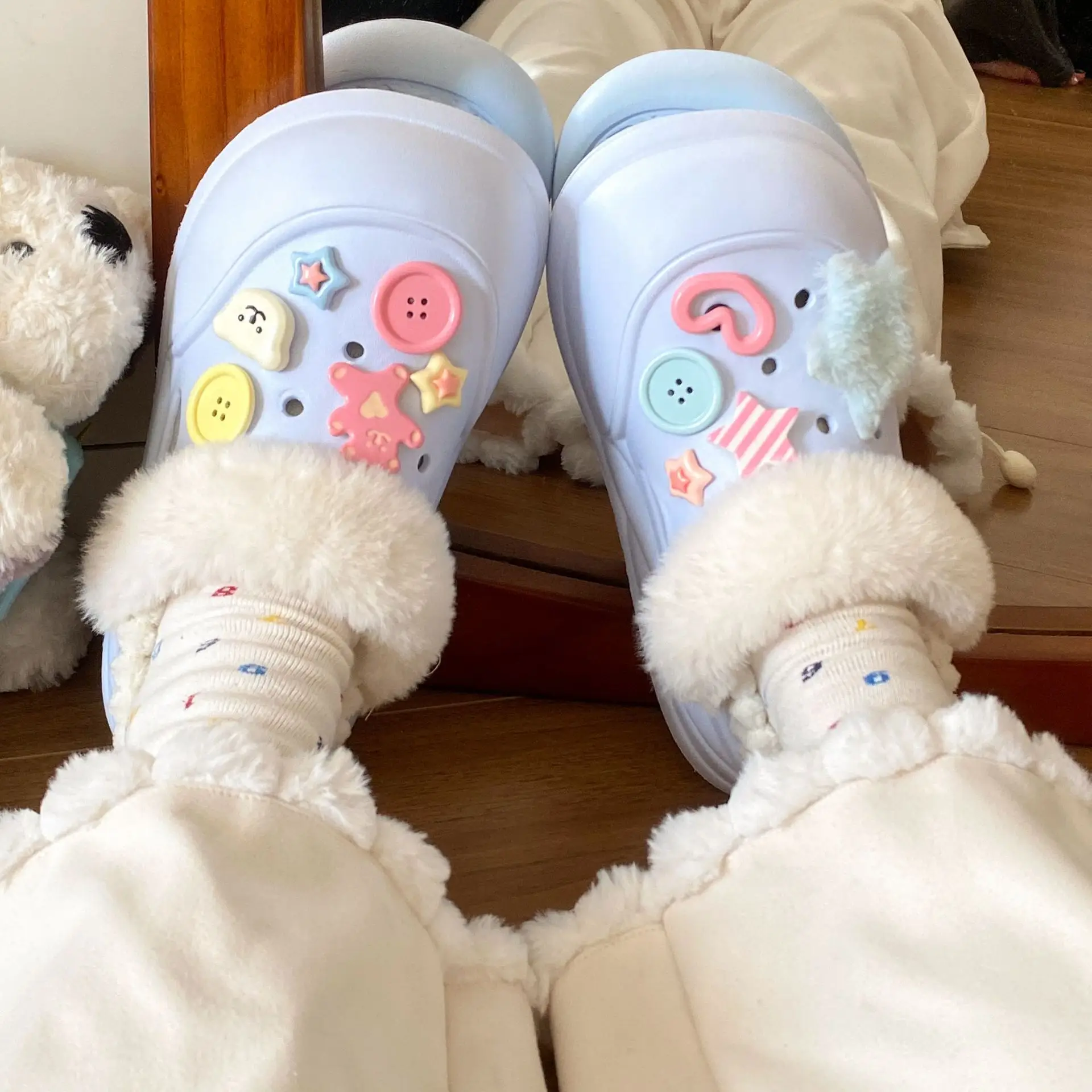 2025 Winter Cotton Slippers Women White Blue Star Decor - Image 8