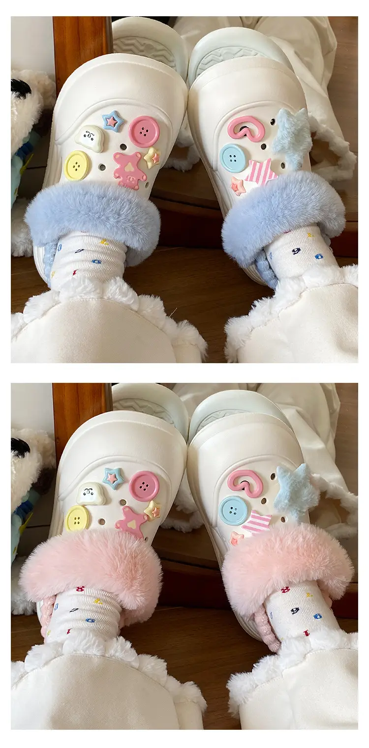 2025 Winter Cotton Slippers Women White Blue Star Decor — feature 10