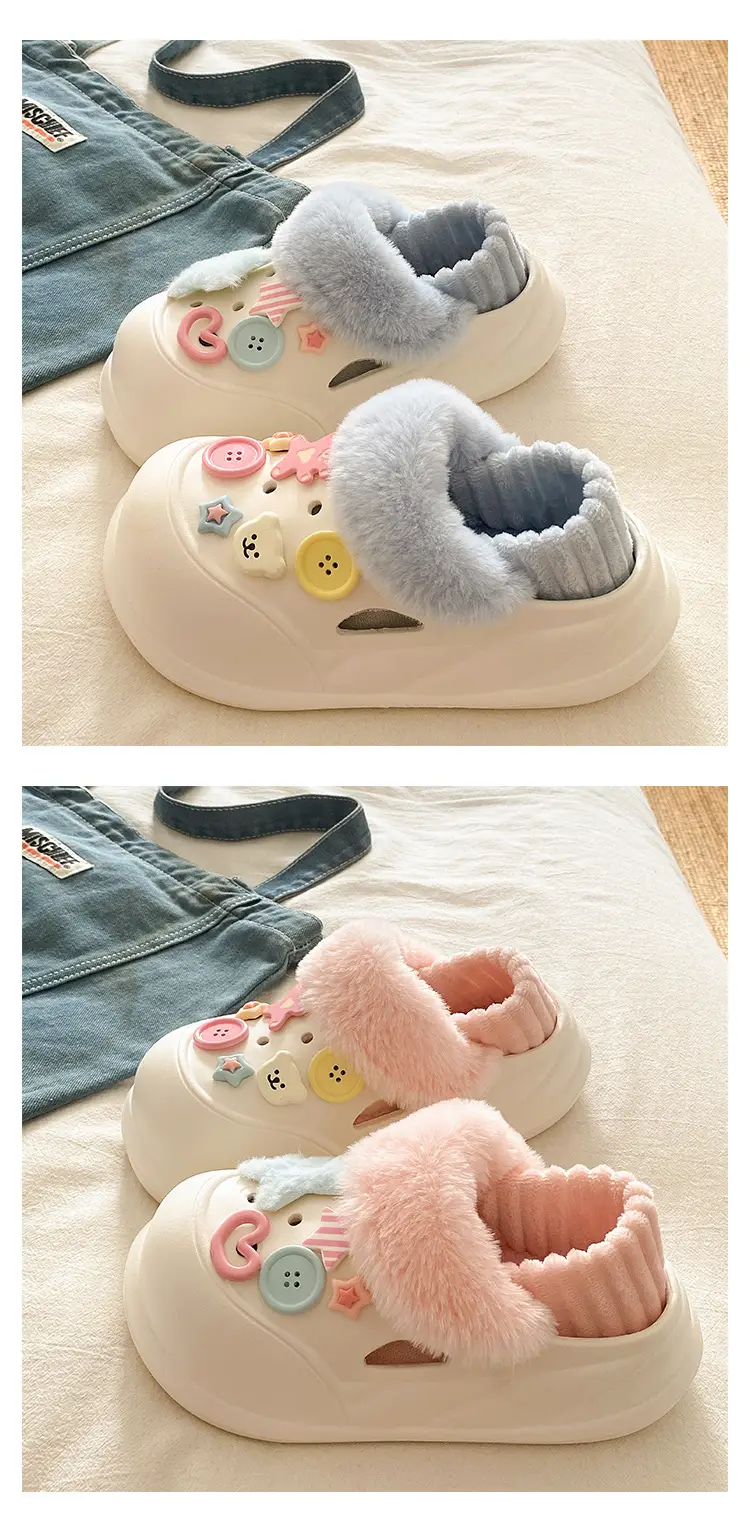 2025 Winter Cotton Slippers Women White Blue Star Decor — feature 18