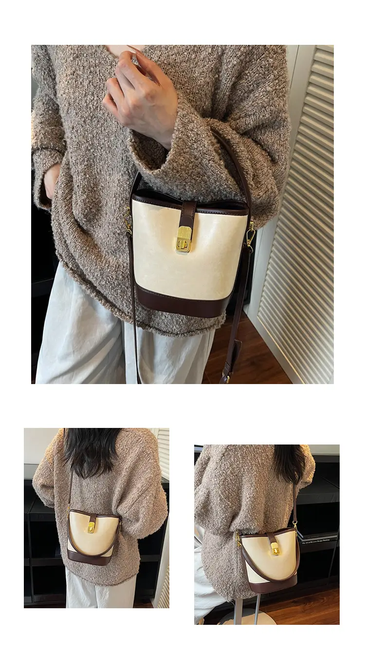 Women's Crossbody Bag Cream Brown Leather Design — feature 15