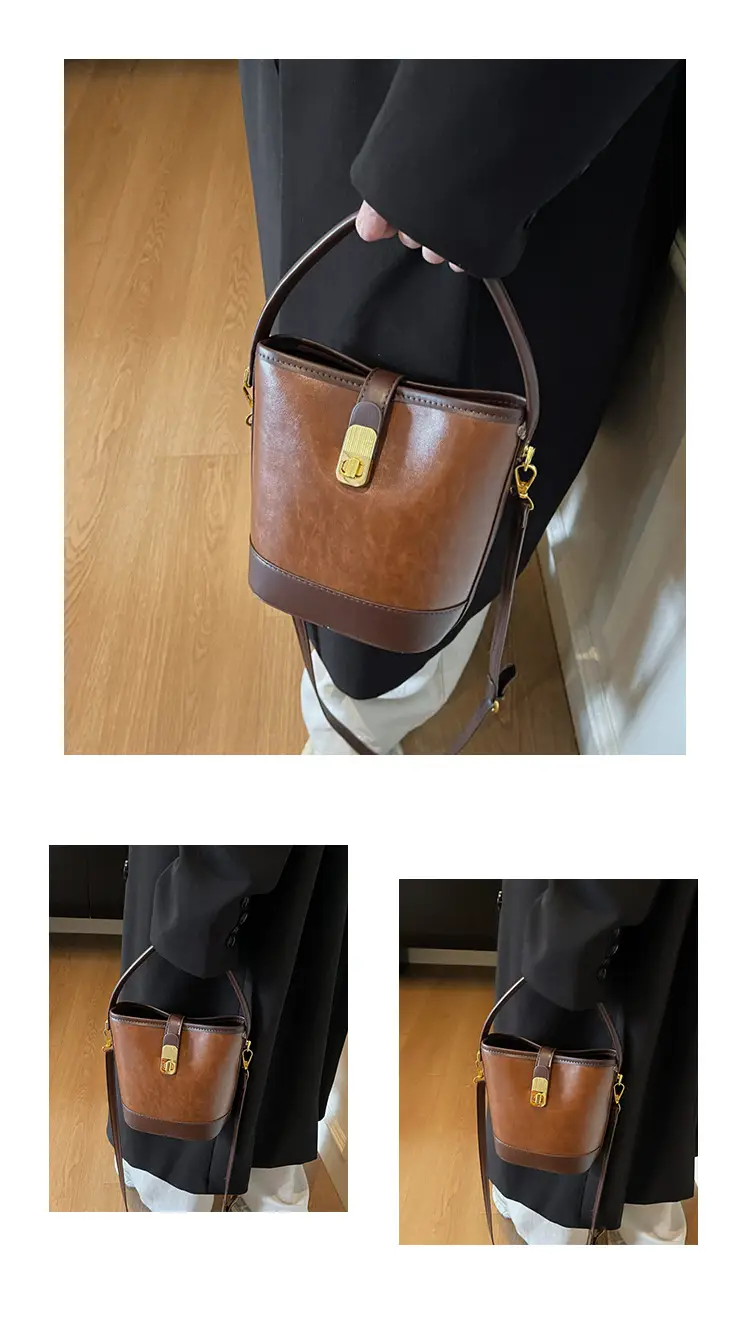Women's Crossbody Bag Cream Brown Leather Design — feature 17