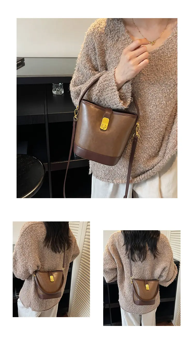 Women's Crossbody Bag Cream Brown Leather Design — feature 18