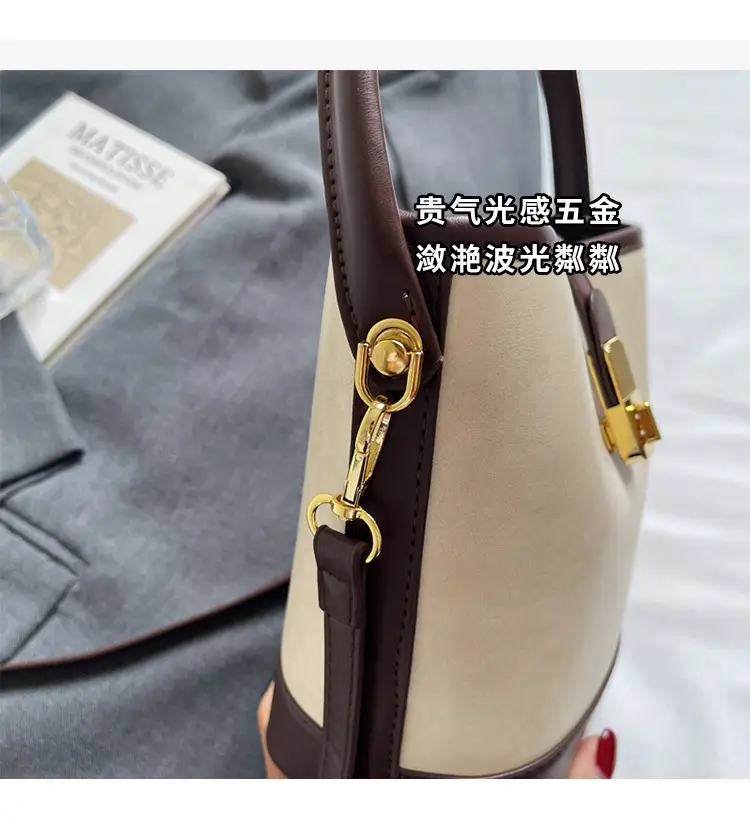 Women's Crossbody Bag Cream Brown Leather Design — feature 8