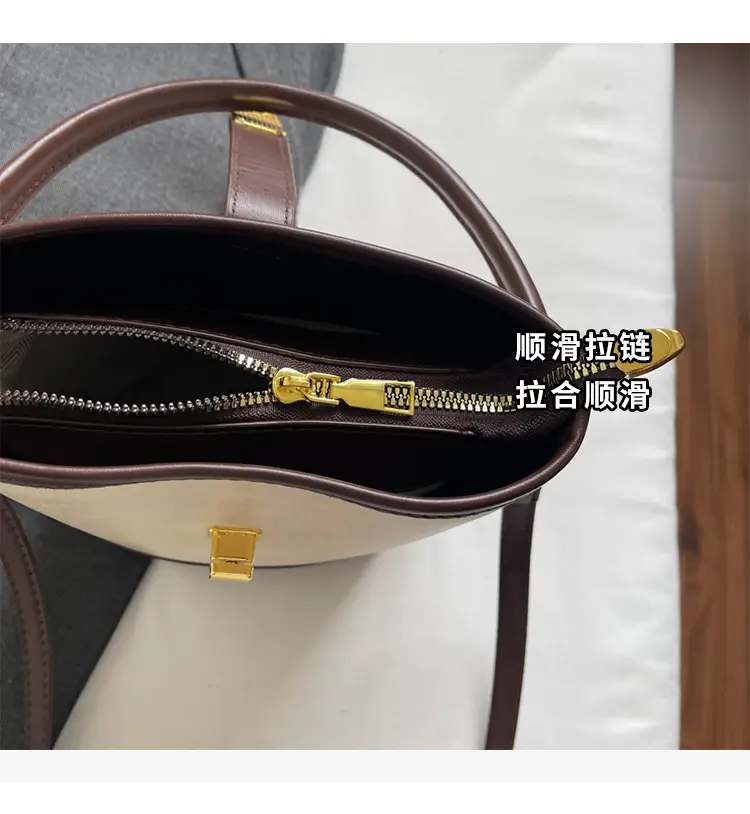 Women's Crossbody Bag Cream Brown Leather Design — feature 9