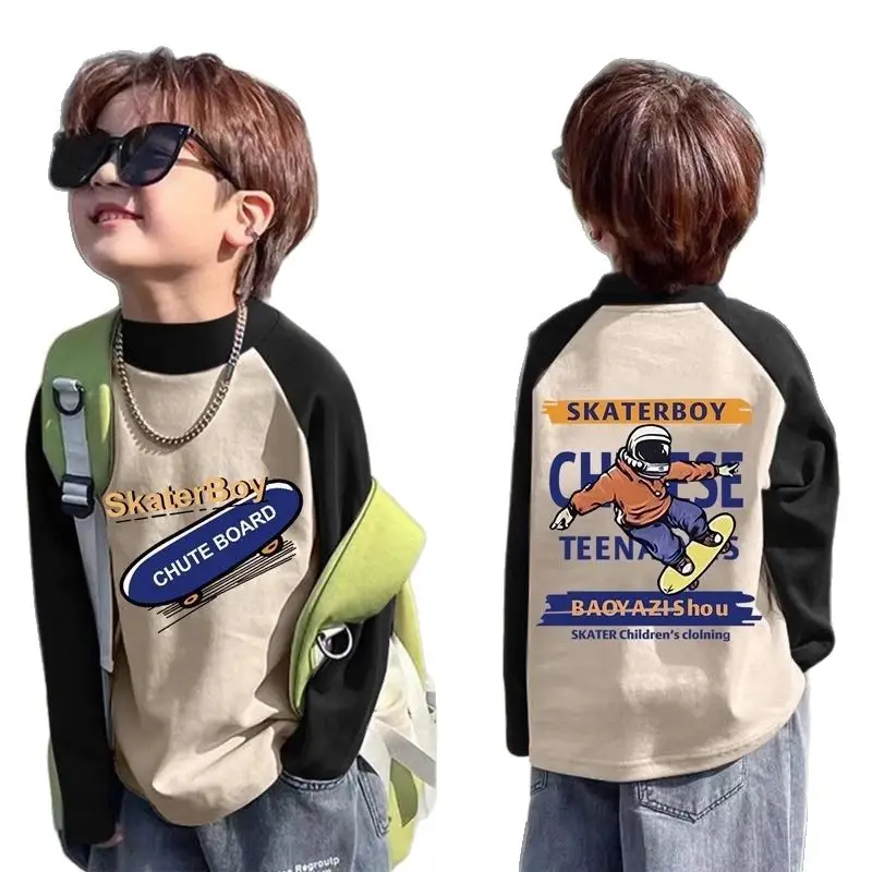 Boys Raglan Sleeve Thermal T-Shirt Autumn Winter Color Blocked