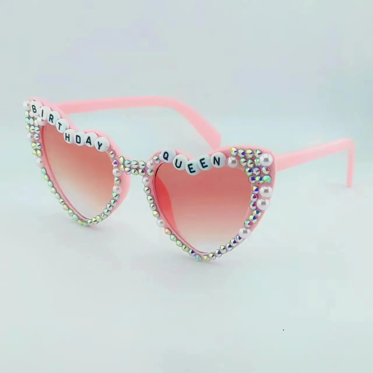 Women's Heart-Shaped Birthday Sunglasses with Pearl Beads