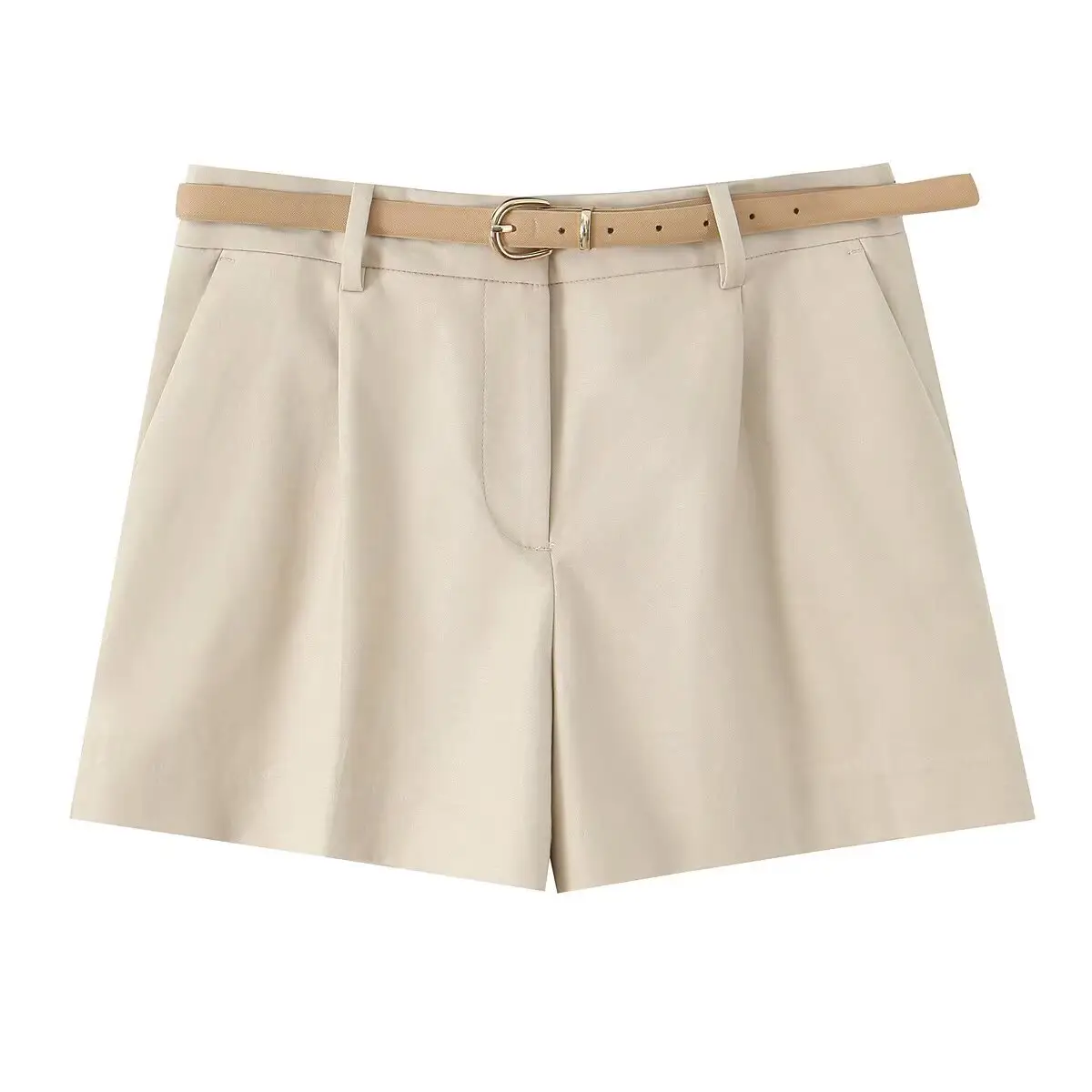 Elegant Women's Pleated Belt Shorts Cream 2025 - Image 6