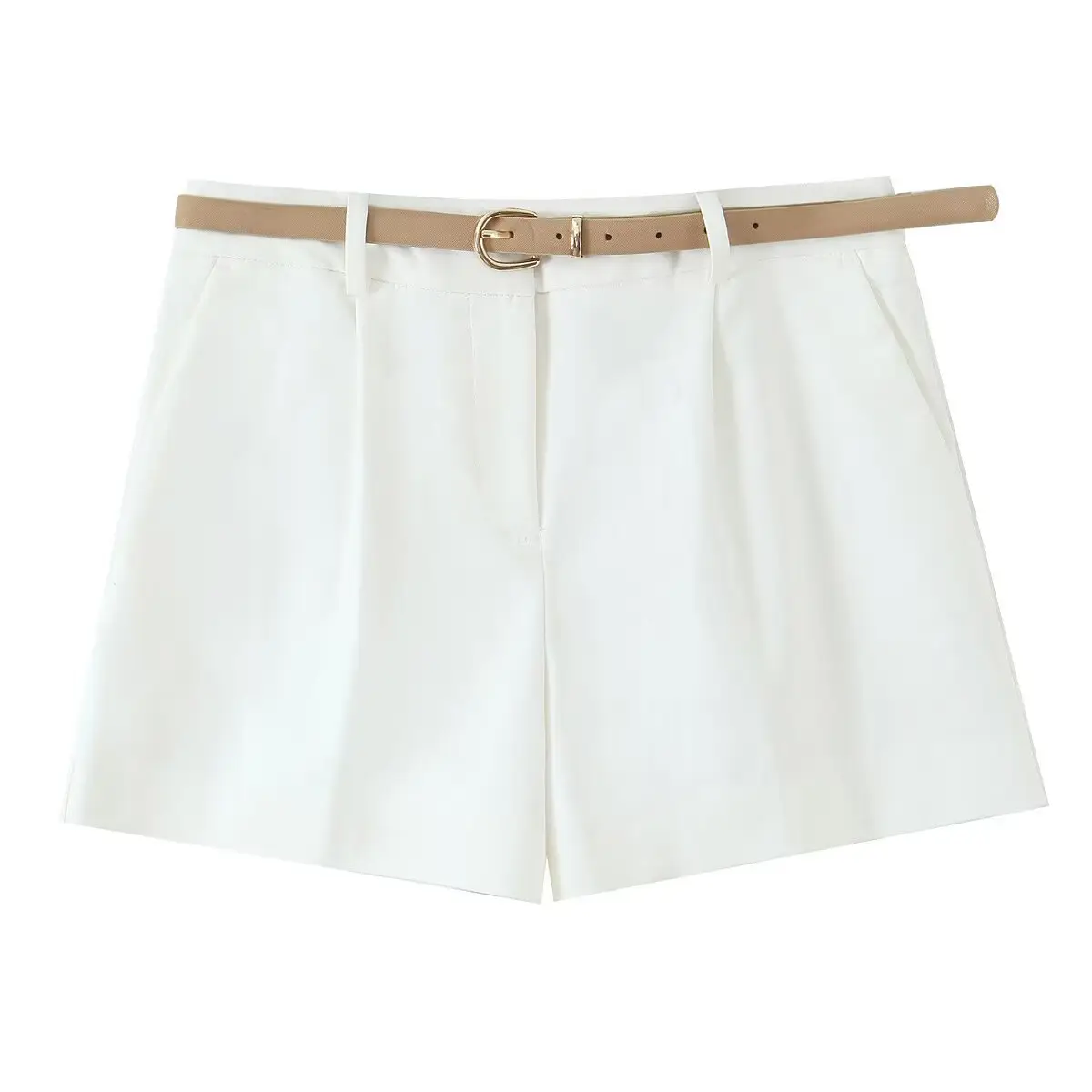 Elegant Women's Pleated Belt Shorts Cream 2025 - Image 8