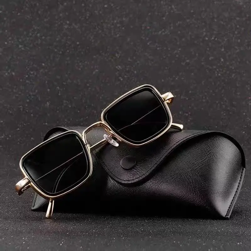 2025 Square Frame Metal Sunglasses Blue Mirror - Image 9
