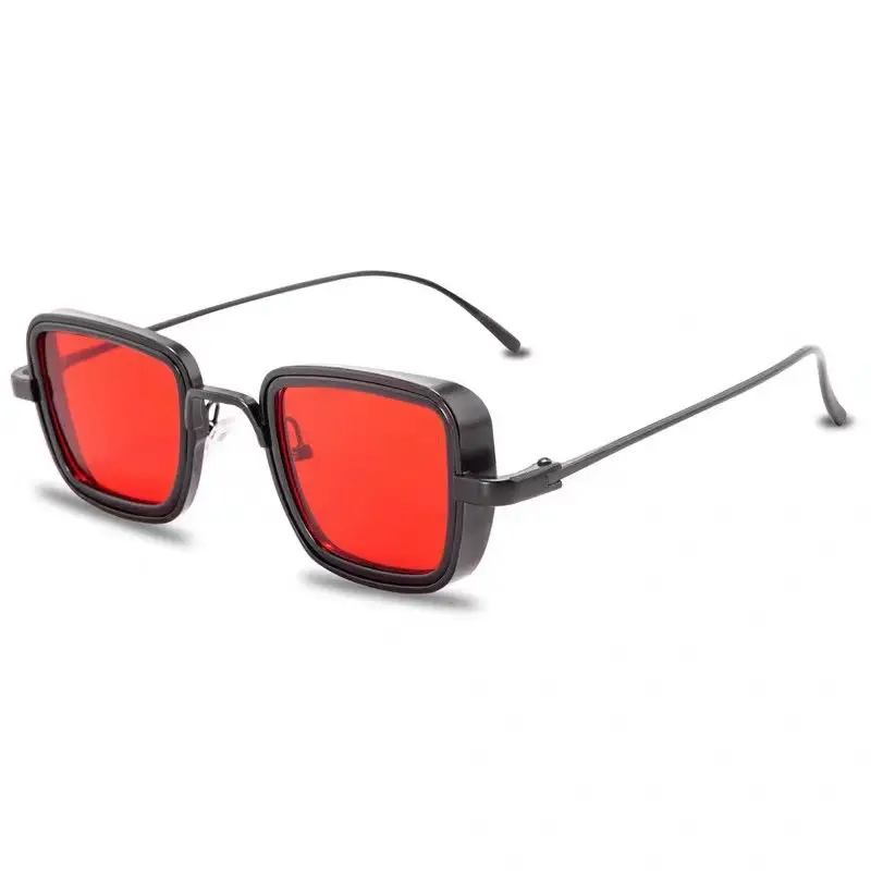 2025 Square Frame Metal Sunglasses Blue Mirror - Image 10