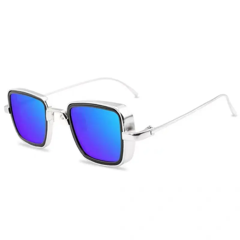 2025 Square Frame Metal Sunglasses Blue Mirror - Image 12
